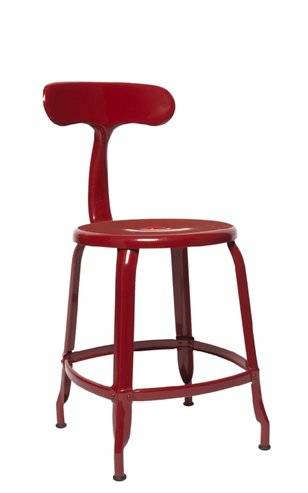 Industrial dining table chair made of red-brown metal by Chaises Nicolle, measuring 45-cm in height