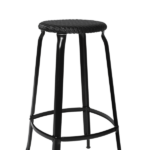 Chaises Nicolle metal stool in black matte finish, woven with loom pattern - 75-cm height.