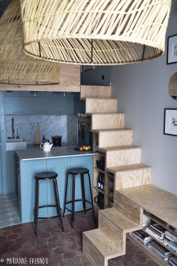 Nicolle metal bar stool H30-inch - Matte black metal bar stool for small kitchens and counter spaces designed by Marianne Evennou.