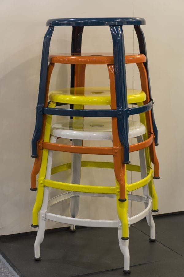 Metal Nicolle stool, 18-inch in height. Stackable metal stools in a range of colors by Nicolle.