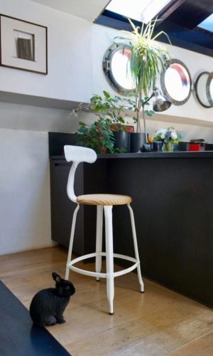 Nicolle's Loom and Metal Kitchen Stool Chair, measuring 26-inch in height, in a glossy white finish.