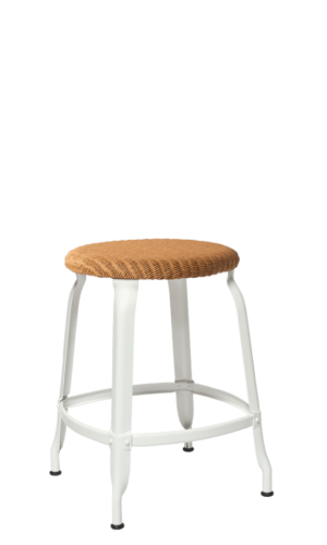 Metal stool Nicolle 45-cm high with loom seat. Metal stool in glossy white finish.