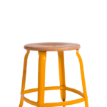 Yellow Nicolle stool with wooden seat.