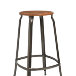 Nicolle bar height stool in wood and metal, caramel-toned steel patina.