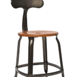 Wood and metal chair 18-inch high. Nicolle metal chair with patina. Vintage workshop look chair.