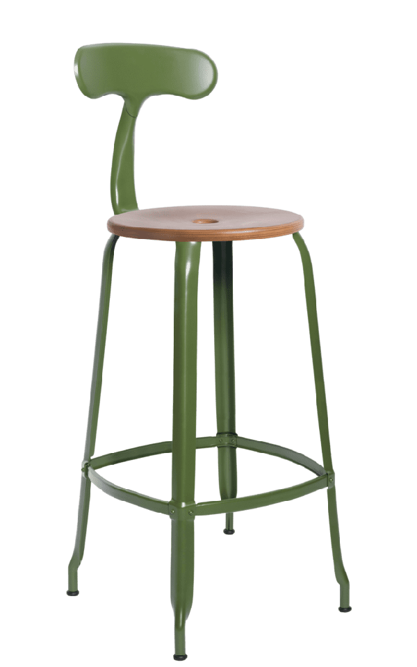 French metal and wood chair by Chaises Nicolle, with a height of 30-inch.