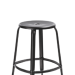 Nicolle metal stool, 60-cm height. Patinated steel. Black metal stool.