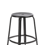 Nicolle metal stool, 24-inch height. Patinated steel. Black metal stool.