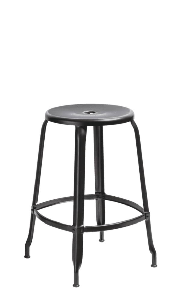 Nicolle metal stool, 24-inch height. Patinated steel. Black metal stool.