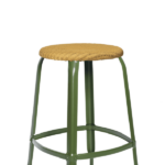 Chaises Nicolle's H65-cm metal and loom stool, in a natural olive green matte finish, is the perfect seating solution for a small kitchen.