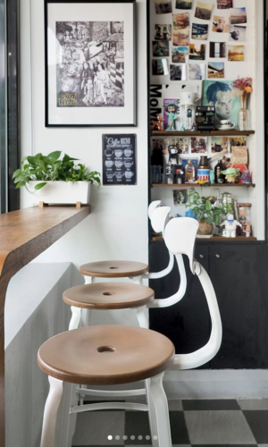 French wooden and metal bar chair, made in France at the Art Bar in Taichung, Taiwan.