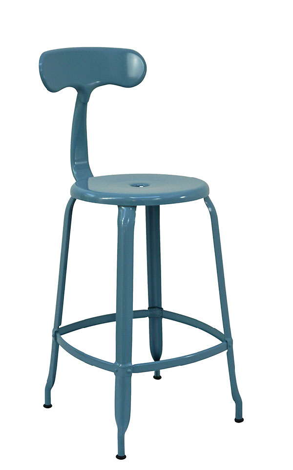 Chaise Nicolle metal H60-cm in pastel blue finish - A stylish kitchen island stool, proudly made in France by Chaises Nicolle.