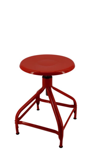 Adjustable Nicolle stool, made of metal. Nicolle metal secretary stool in signal red, made in France.