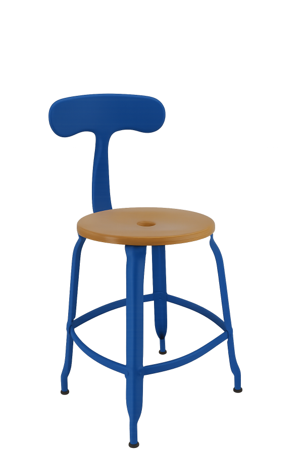 Chaise bleue avec un siège en bois clair